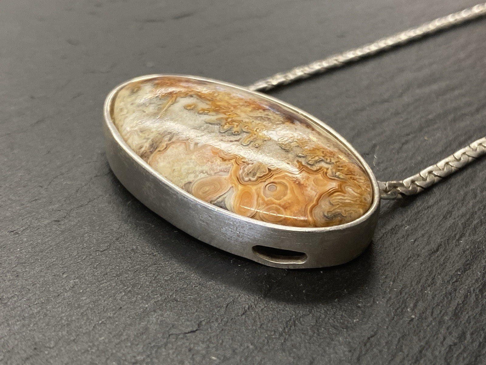 Halskette Kette 925 Sterling Silber Achat Cabochon 27,67g Jeunesse