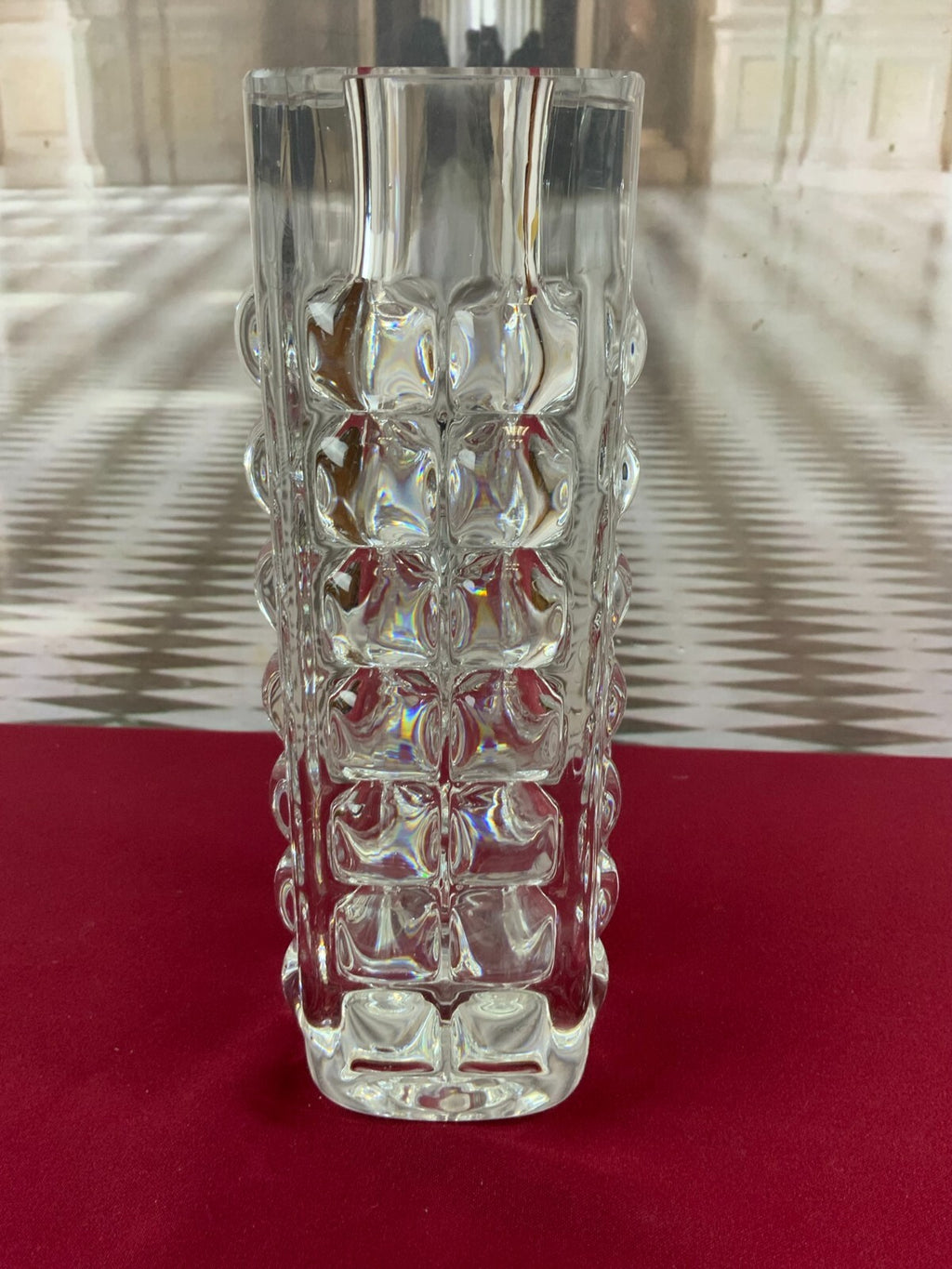 Massive Vase aus Glas Ichendorf Blockvase 4,7kg 29cm hoch Noppen Op Art