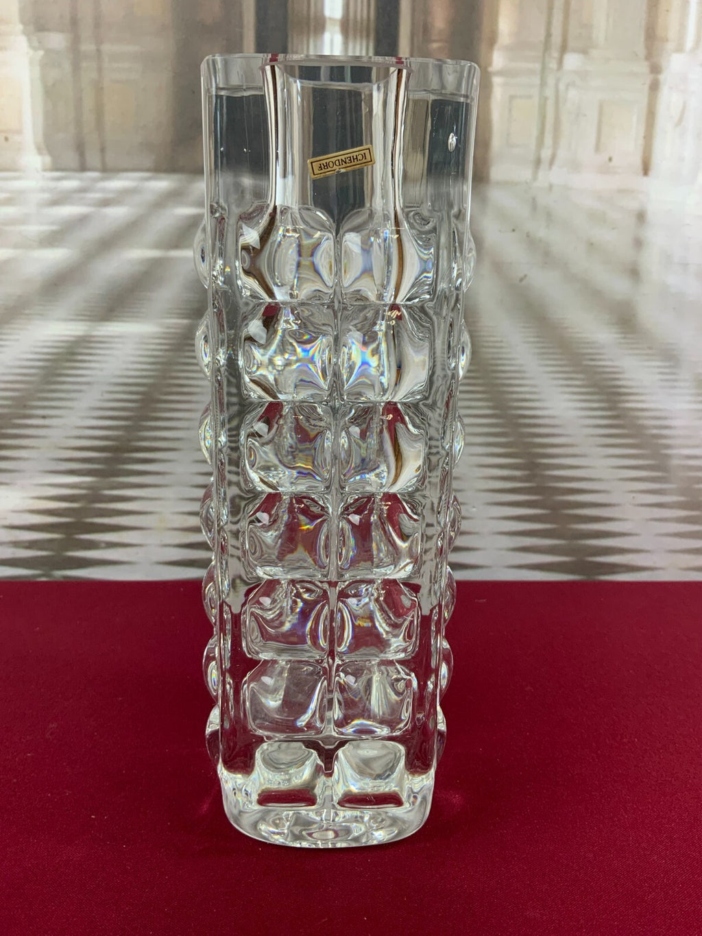 MASSIVE VASE AUS GLAS ICHENDORF BLOCKVASE 4,7kg 29cm HOCH NOPPEN OP ART
