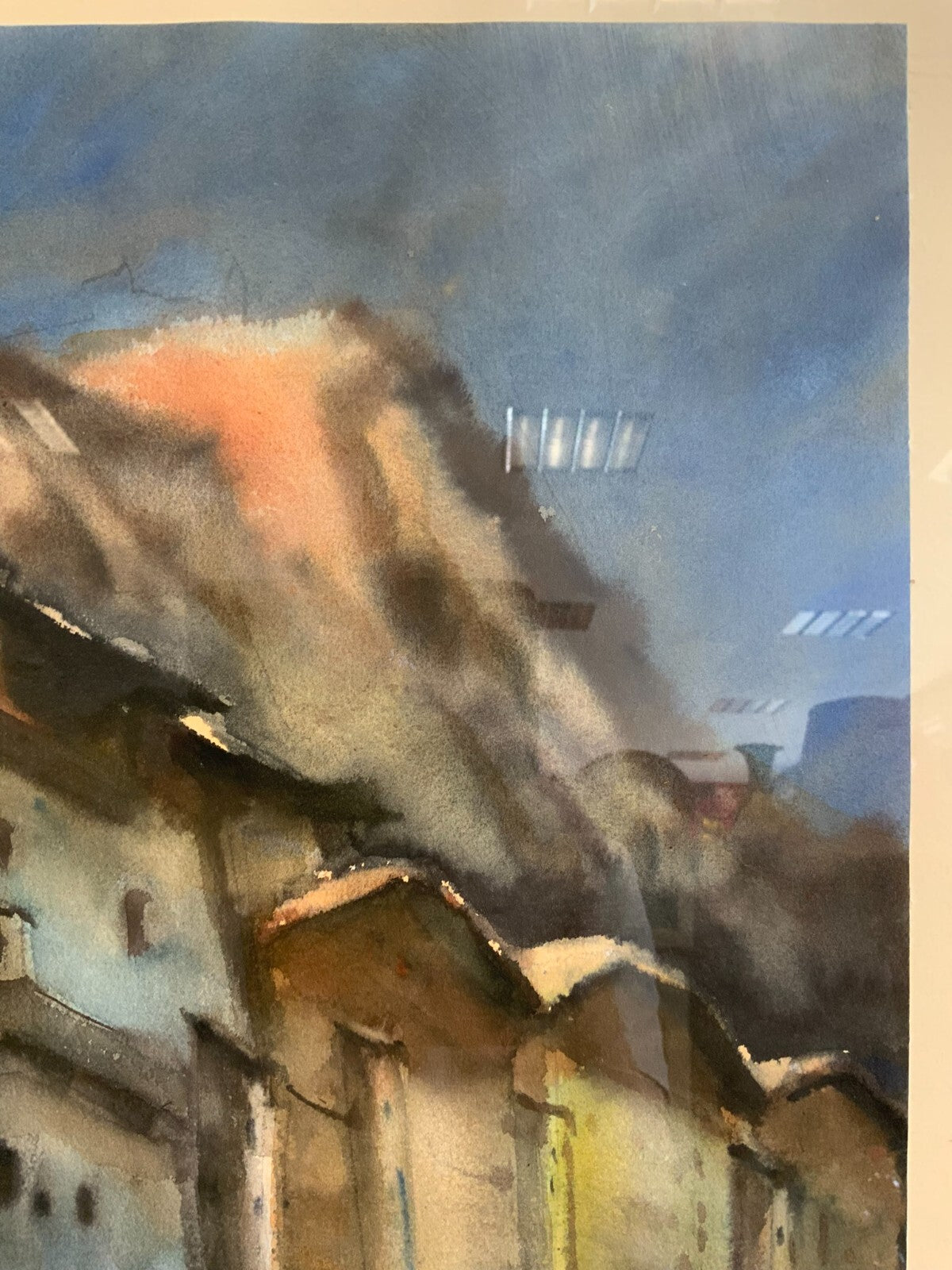 Gottfried Moroder (1921-2016) Aquarell Dorf Häuserzeile vor Gebirge