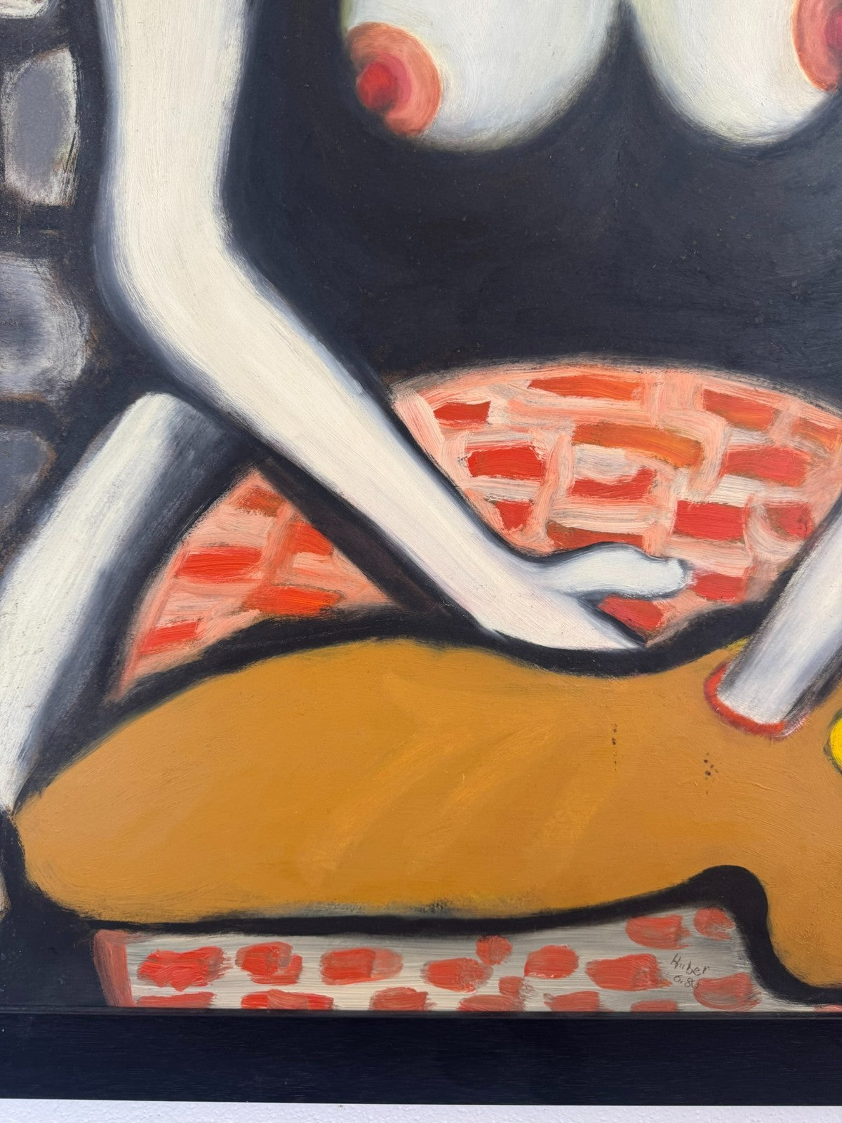 Modernes Ölgemälde von 1980 Akt Erotik Portrait signiert Huber 70x102cm