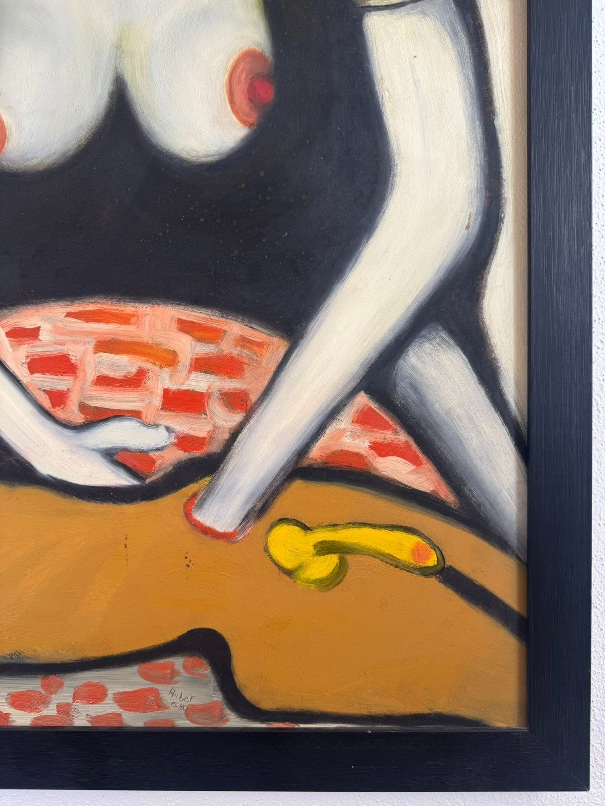 Modernes Ölgemälde von 1980 Akt Erotik Portrait signiert Huber 70x102cm