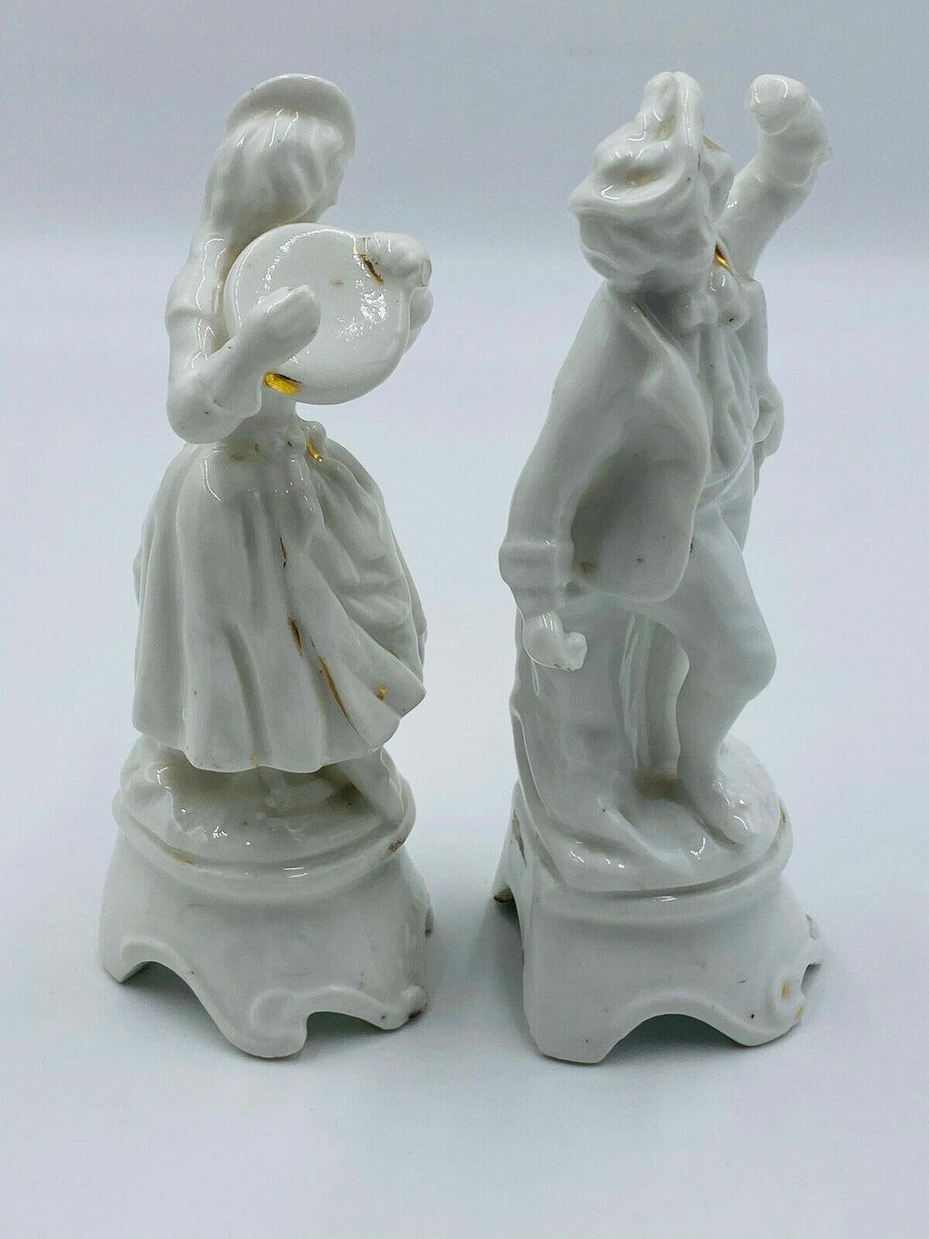 Paar antike Porzellan Figuren um 1800 Frau mit Tamburine und Tanzender Mann