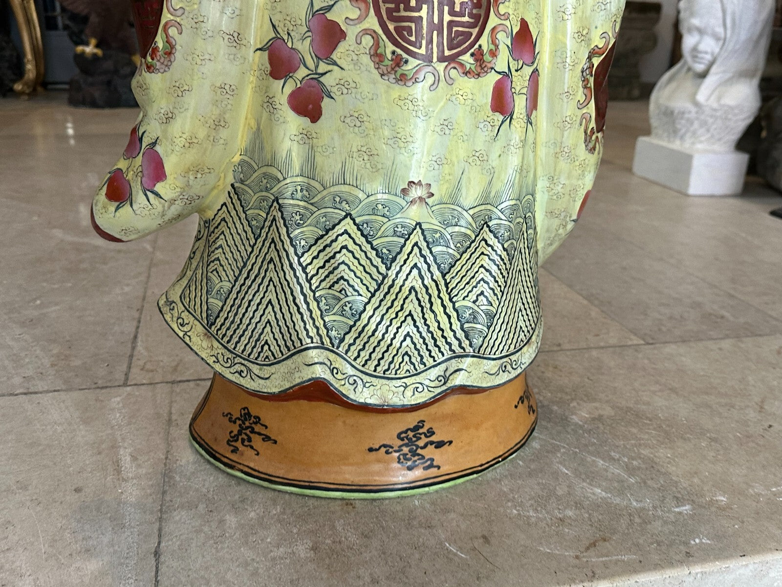 Grosse Porzellan Figur China Gelehrter mit Kranich handbemalt 70cm