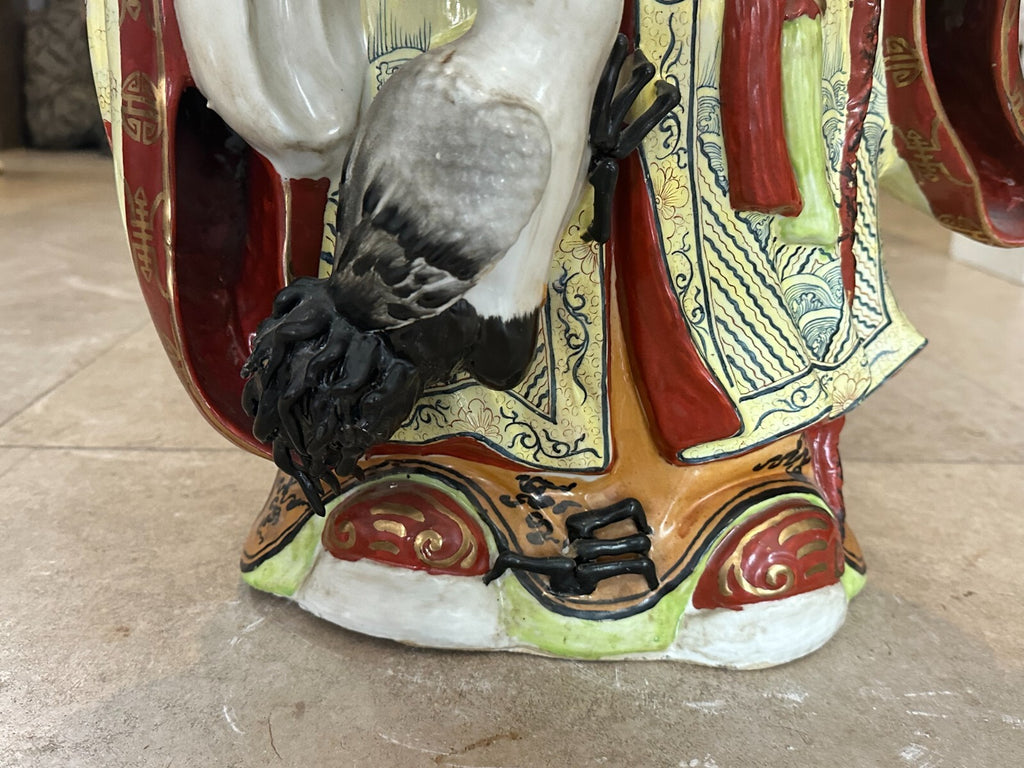 Grosse Porzellan Figur China Gelehrter mit Kranich handbemalt 70cm