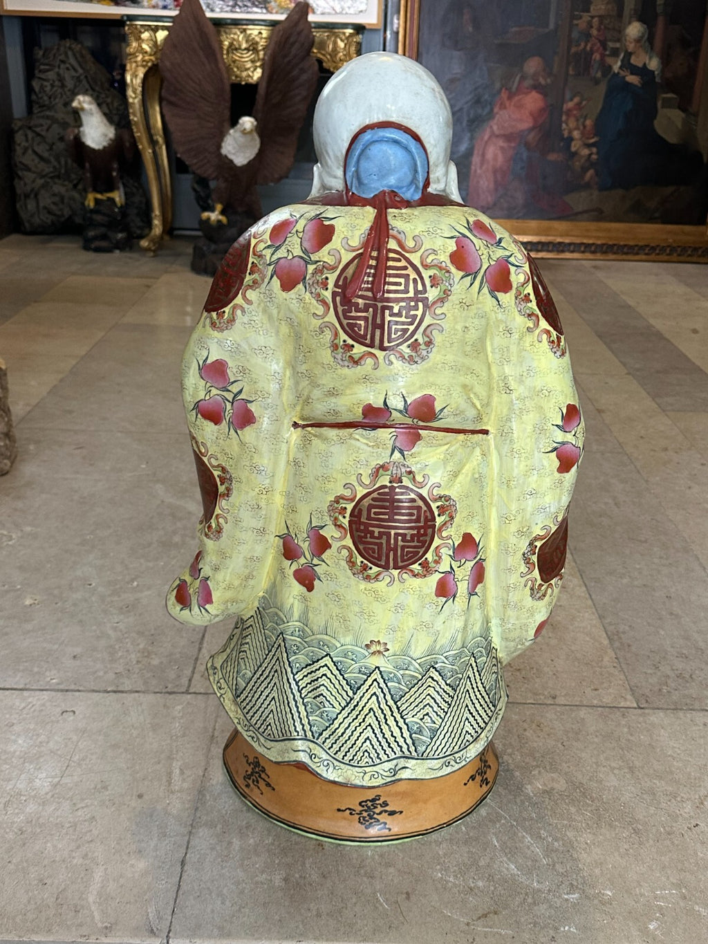 Grosse Porzellan Figur China Gelehrter mit Kranich handbemalt 70cm