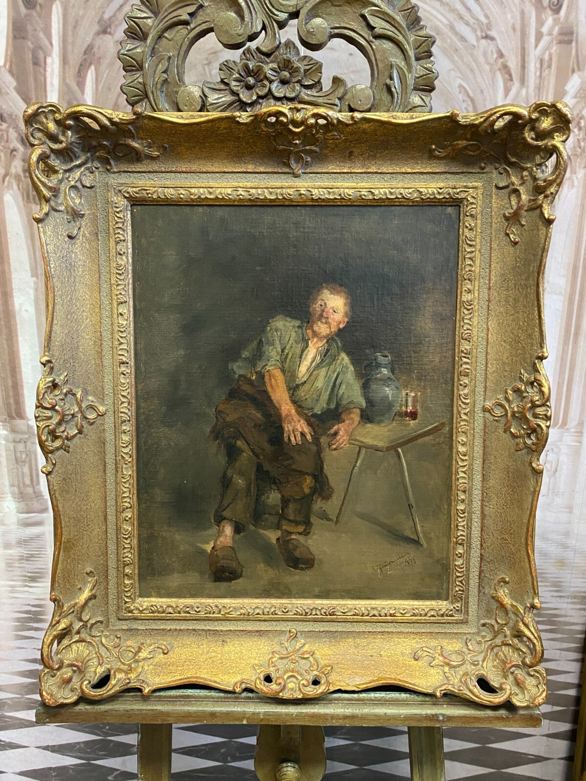ÖLGEMÄLDE ZECHENDER BAUER MANN PORTRAIT VON ERNST ZIMMERMANN (1852-1901) GEMÄLDE