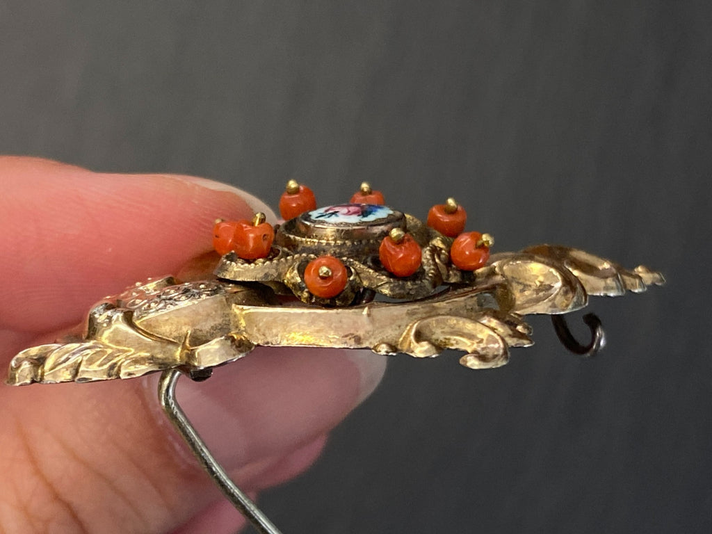 Antike Brosche 19 tes Jhdt 12K Gold mit Karneol / Koralle