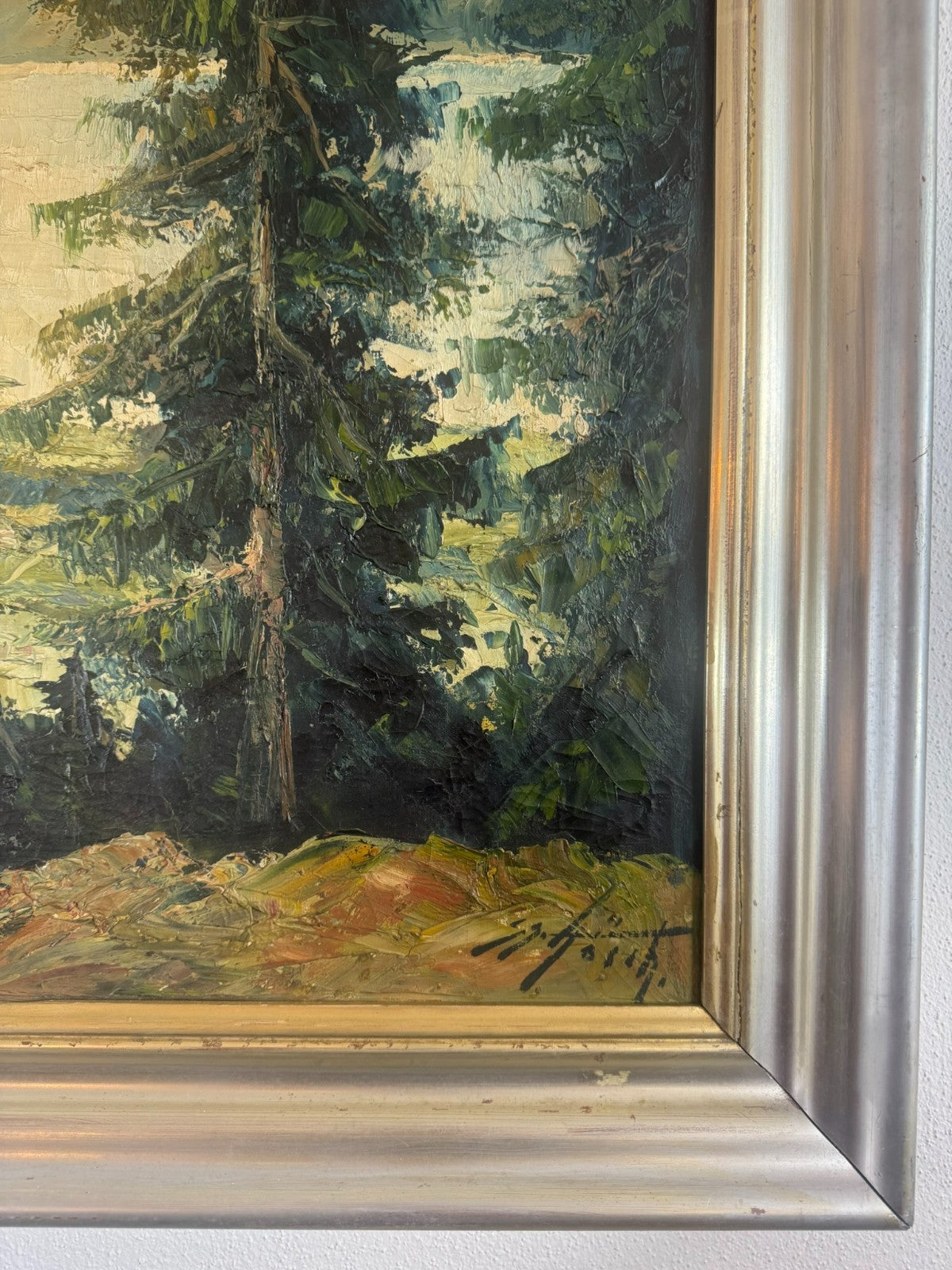 Antikes Ölgemälde Landschaft See vor Gebirge signiert Hans Hösch
