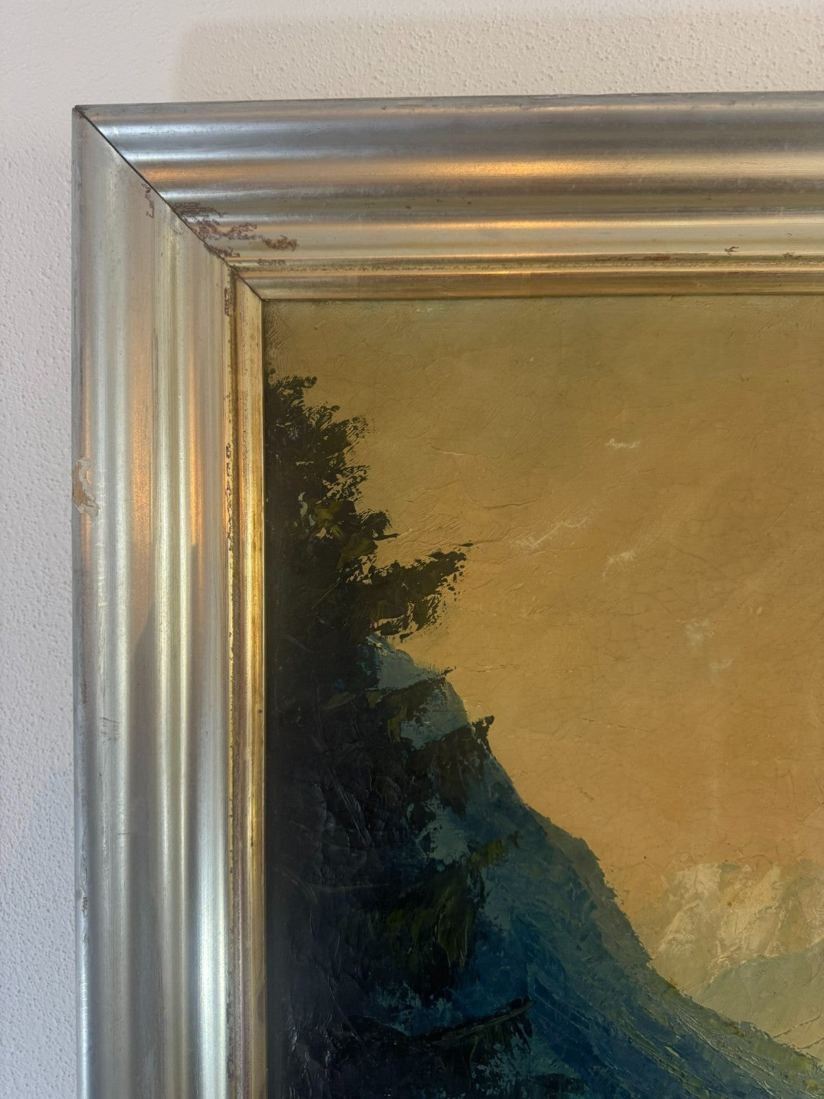 Antikes Ölgemälde Landschaft See vor Gebirge signiert Hans Hösch