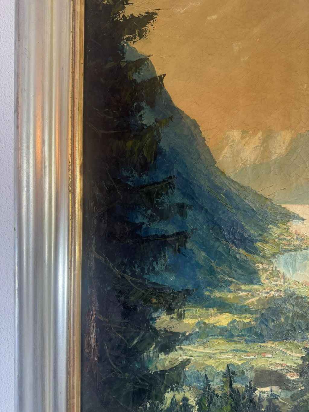 Antikes Ölgemälde Landschaft See vor Gebirge signiert Hans Hösch