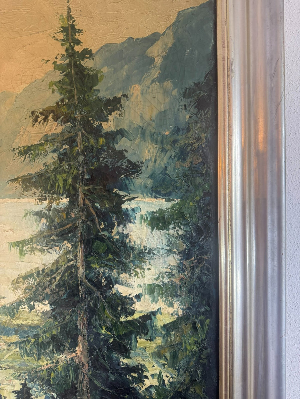 Antikes Ölgemälde Landschaft See vor Gebirge signiert Hans Hösch