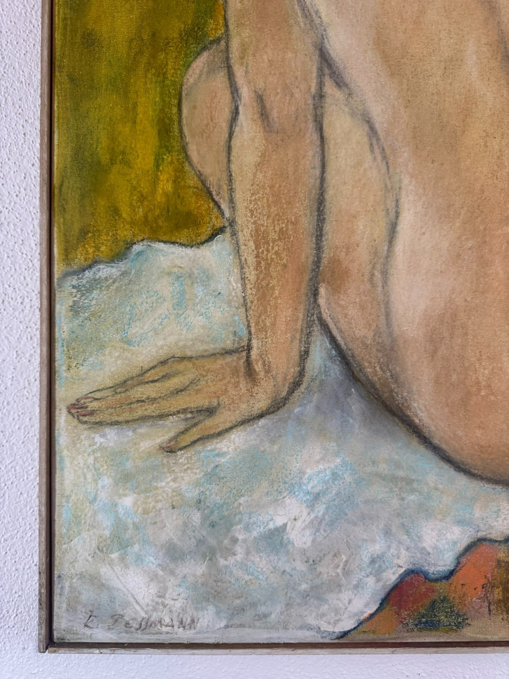 Modernes Ölgemälde Akt Erotik Rücken Ansicht einer Frau signiert Tessmann