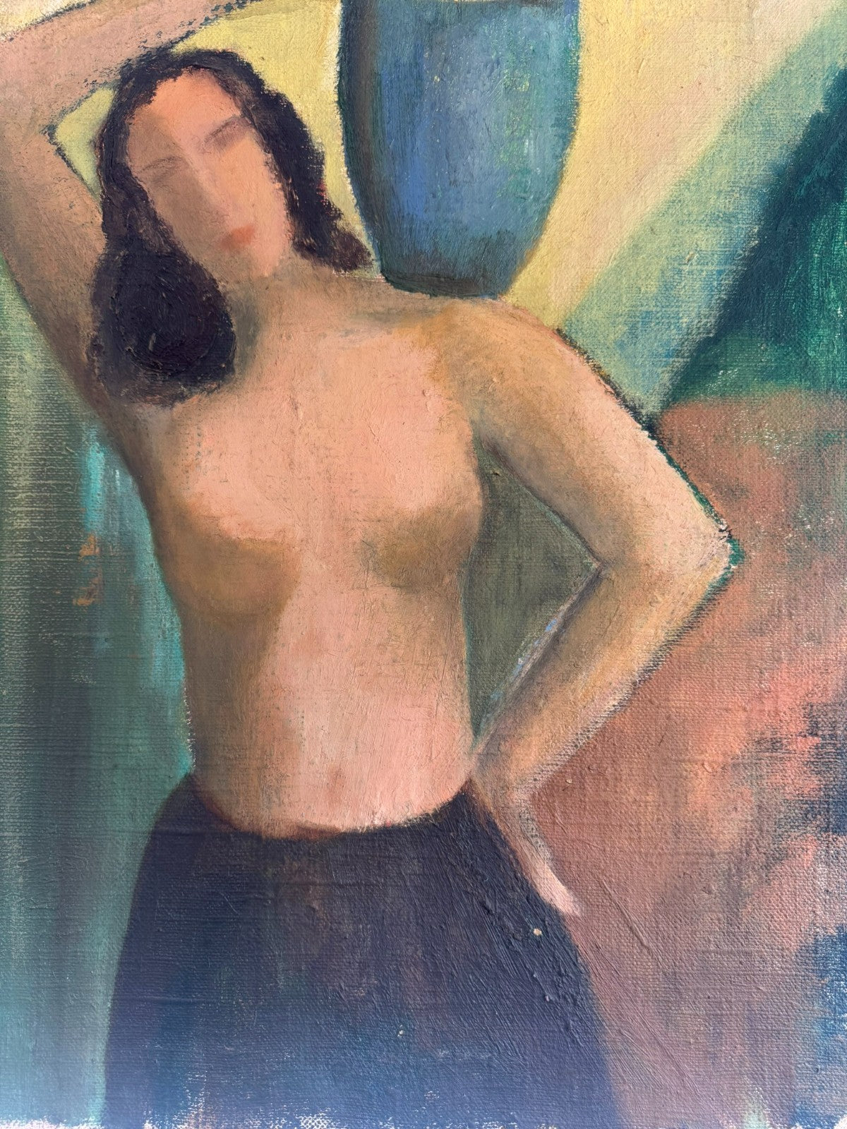 VINTAGE ÖLGEMÄLDE AKT EROTIK PORTRAIT EINER FRAU IN ART DECO STIL NICHT SIGNIERT