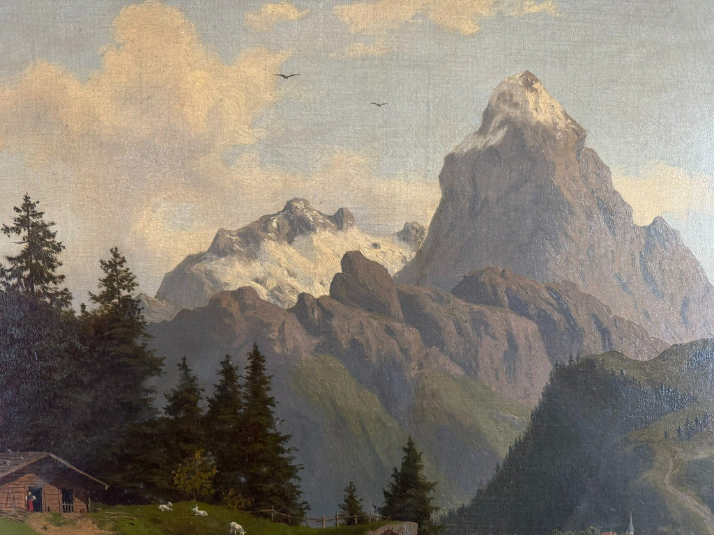 Antikes Ölgemälde Landschaft auf der Hochalm Carl Hasch (1834-1897) 115x88cm