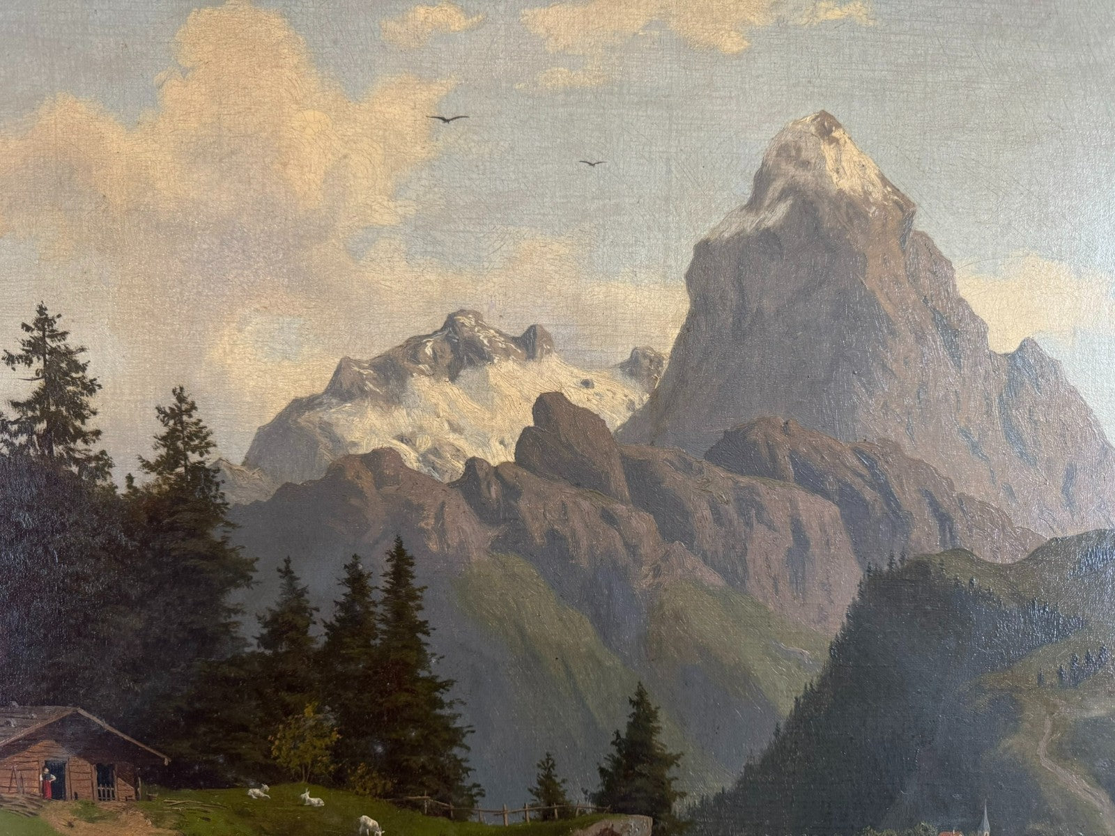Antikes Ölgemälde Landschaft auf der Hochalm Carl Hasch (1834-1897) 115x88cm