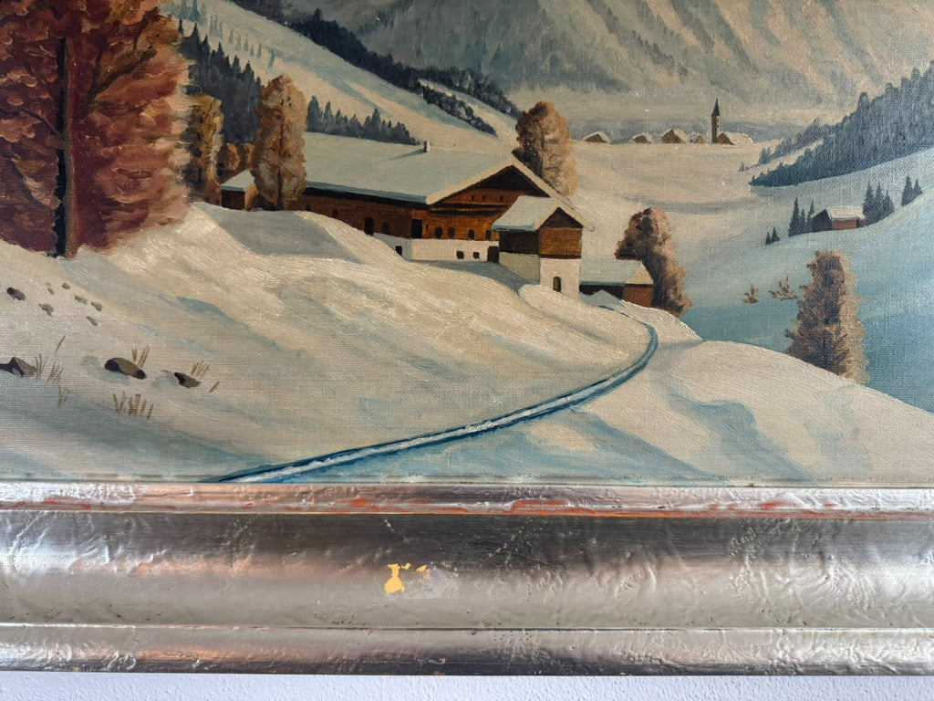 Antikes Ölgemälde Landschaft im Winter signiert M Breher 1941