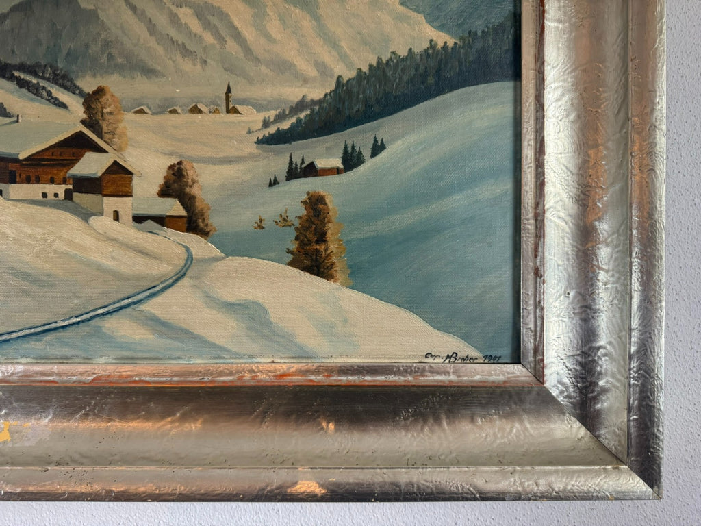 Antikes Ölgemälde Landschaft im Winter signiert M Breher 1941