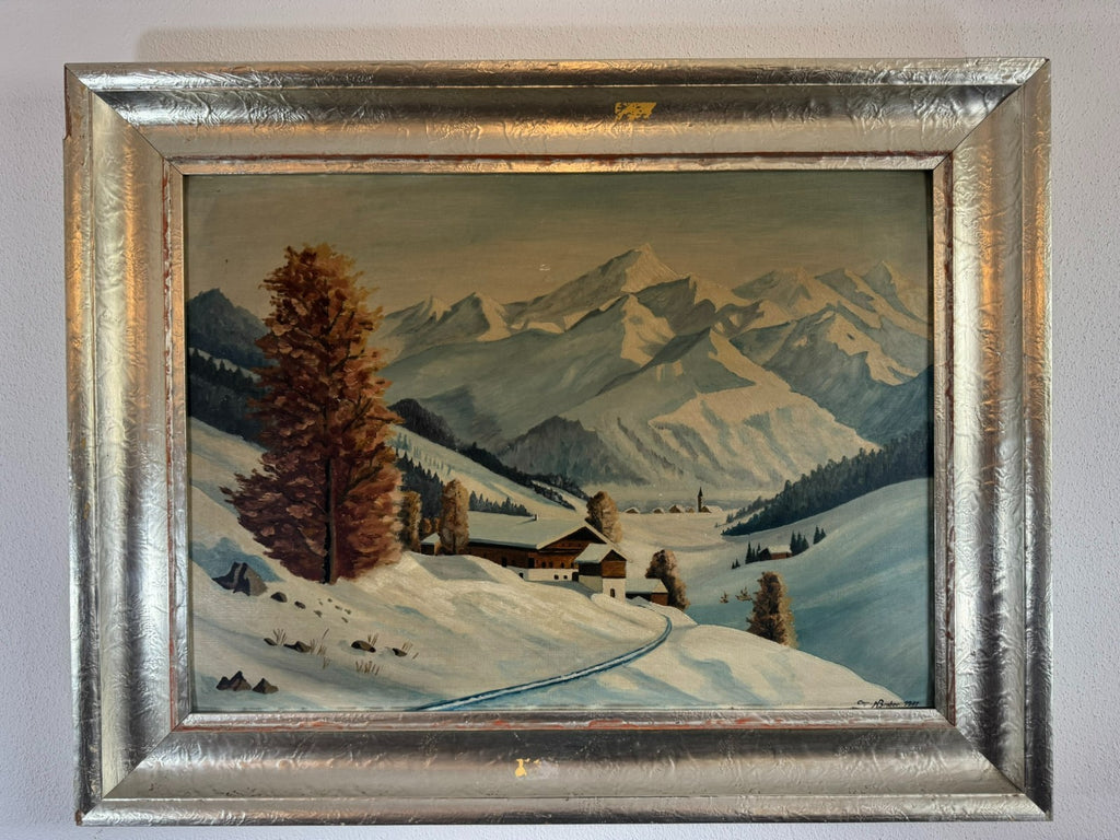 Antikes Ölgemälde Landschaft im Winter signiert M Breher 1941
