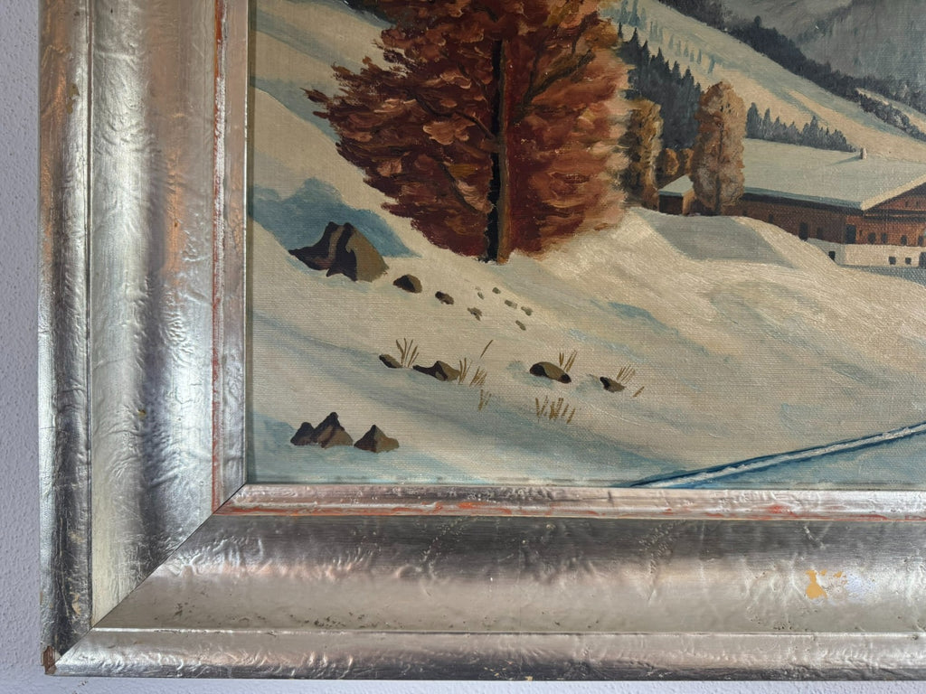 Antikes Ölgemälde Landschaft im Winter signiert M Breher 1941