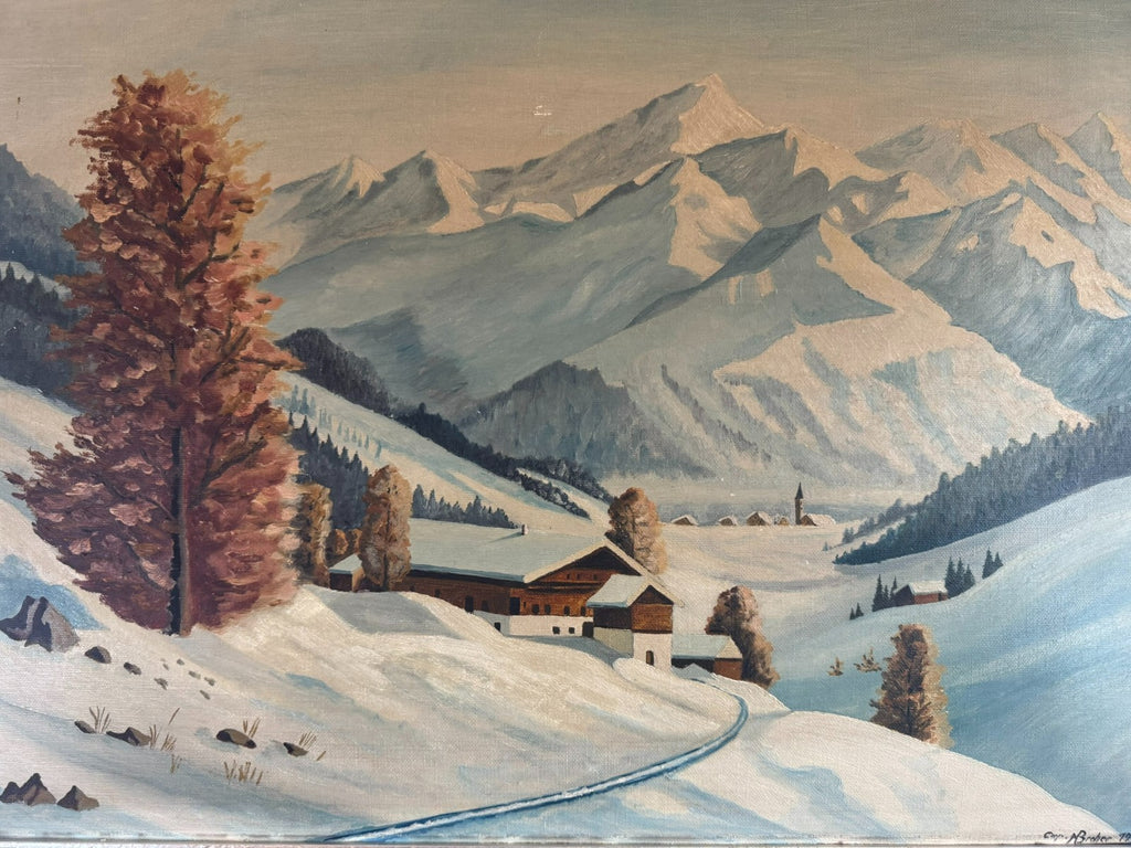 ANTIKES ÖLGEMÄLDE LANDSCHAFT IM WINTER SIGNIERT M BREHER 1941
