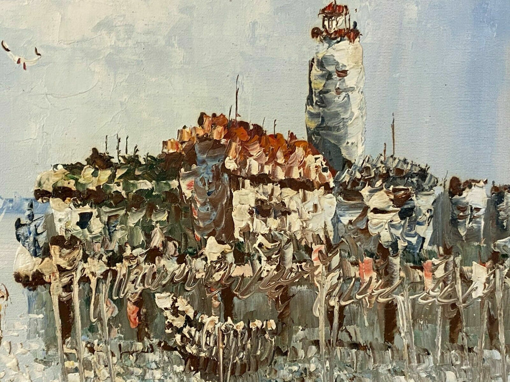 Ölgemälde Hafen Landschaft signiert Impressionistisches Gemälde Seefahrt