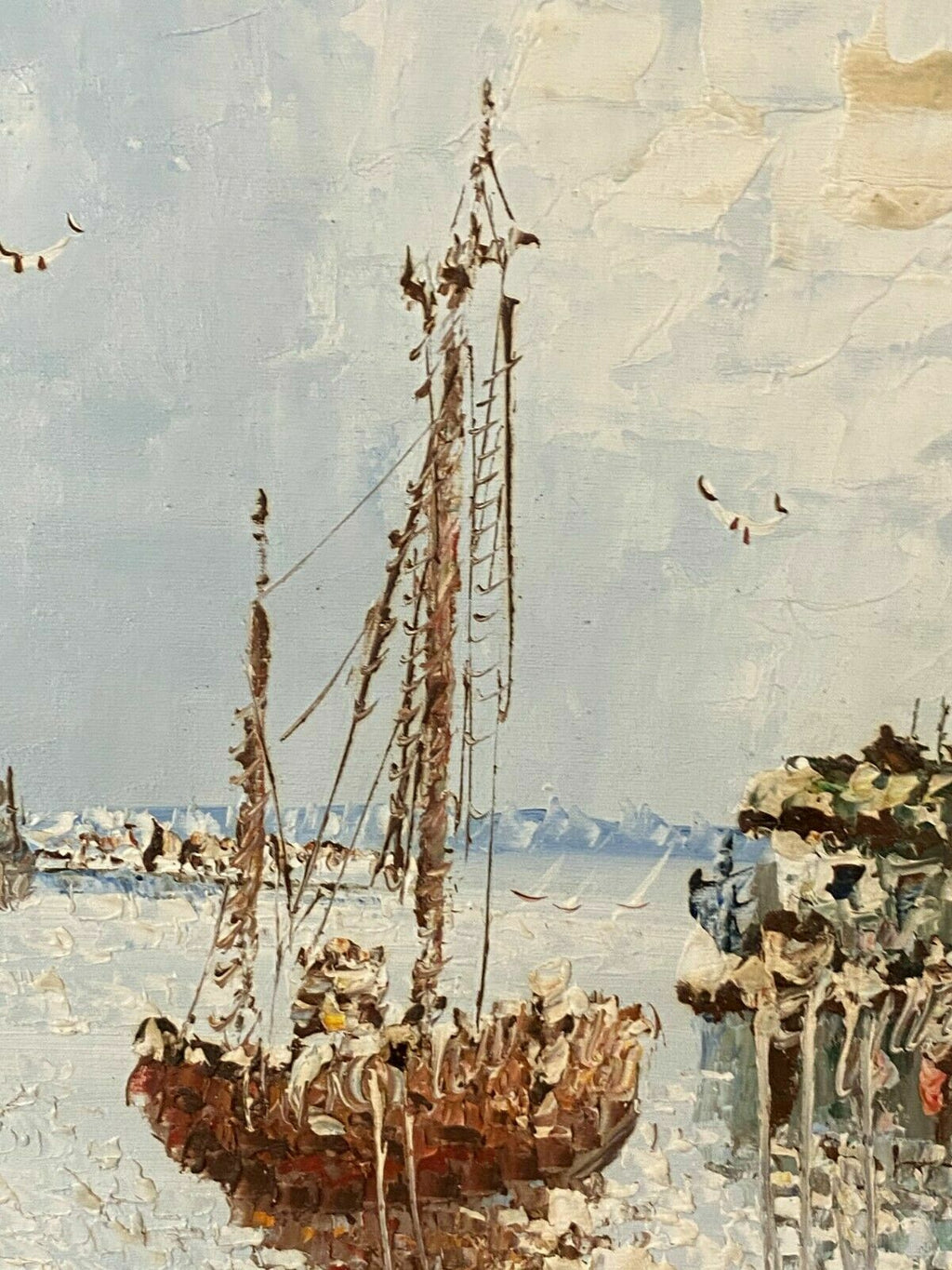 Ölgemälde Hafen Landschaft signiert Impressionistisches Gemälde Seefahrt