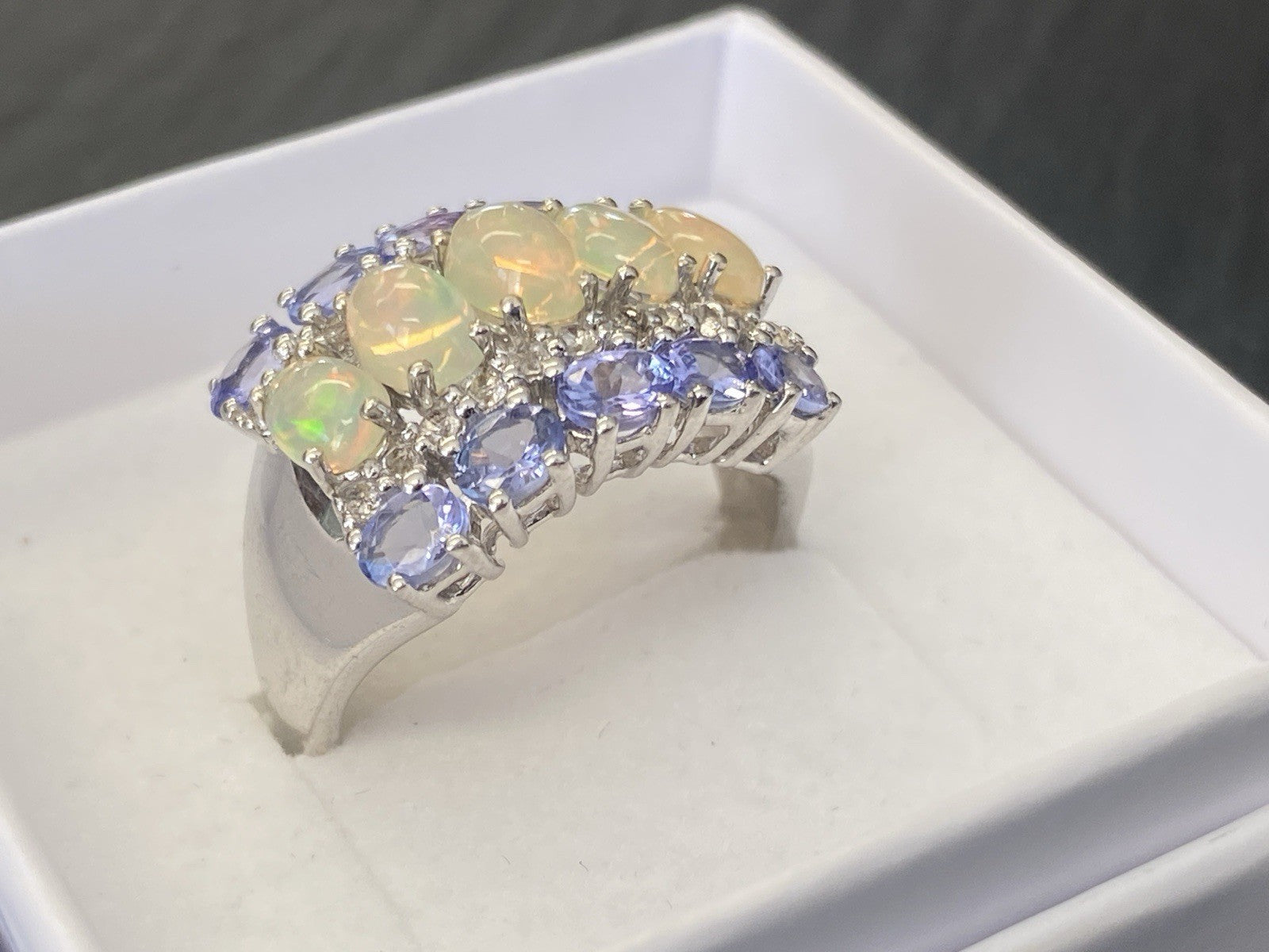 Ring 925 Sterling Silber Opal Edelopal Glas Glassteine Spinell Grösse 59,5