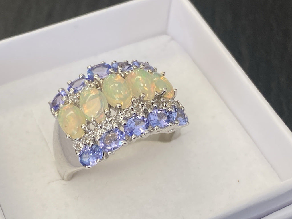 Ring 925 Sterling Silber Opal Edelopal Glas Glassteine Spinell Grösse 59,5