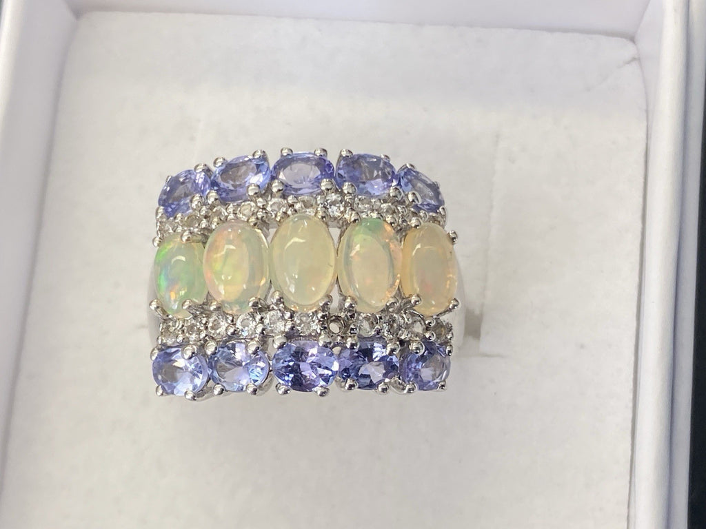 Ring 925 Sterling Silber Opal Edelopal Glas Glassteine Spinell Grösse 59,5