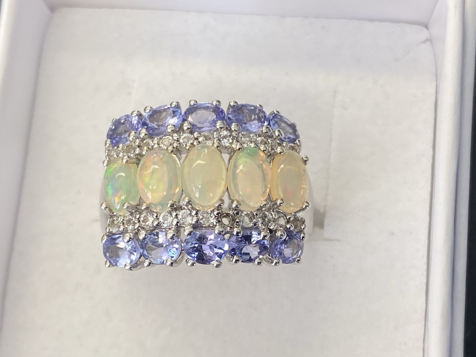Ring 925 Sterling Silber Opal Edelopal Glas Glassteine Spinell Grösse 59,5