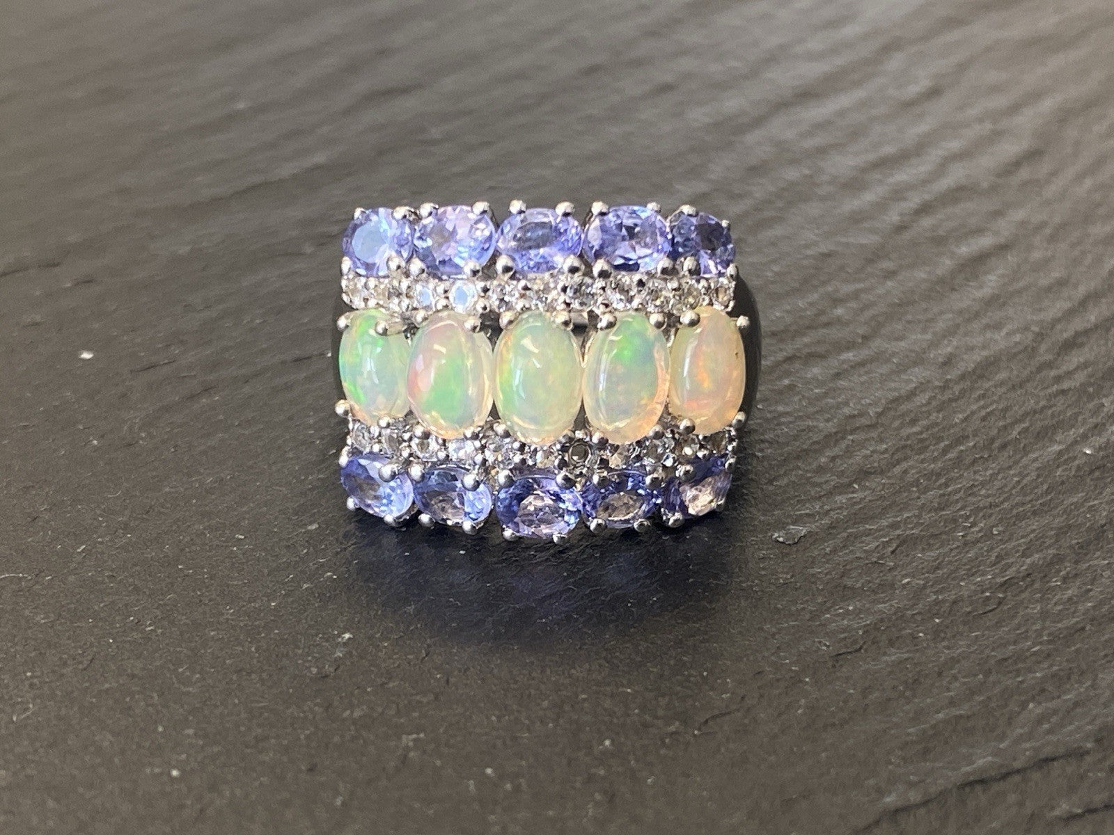 Ring 925 Sterling Silber Opal Edelopal Glas Glassteine Spinell Grösse 59,5