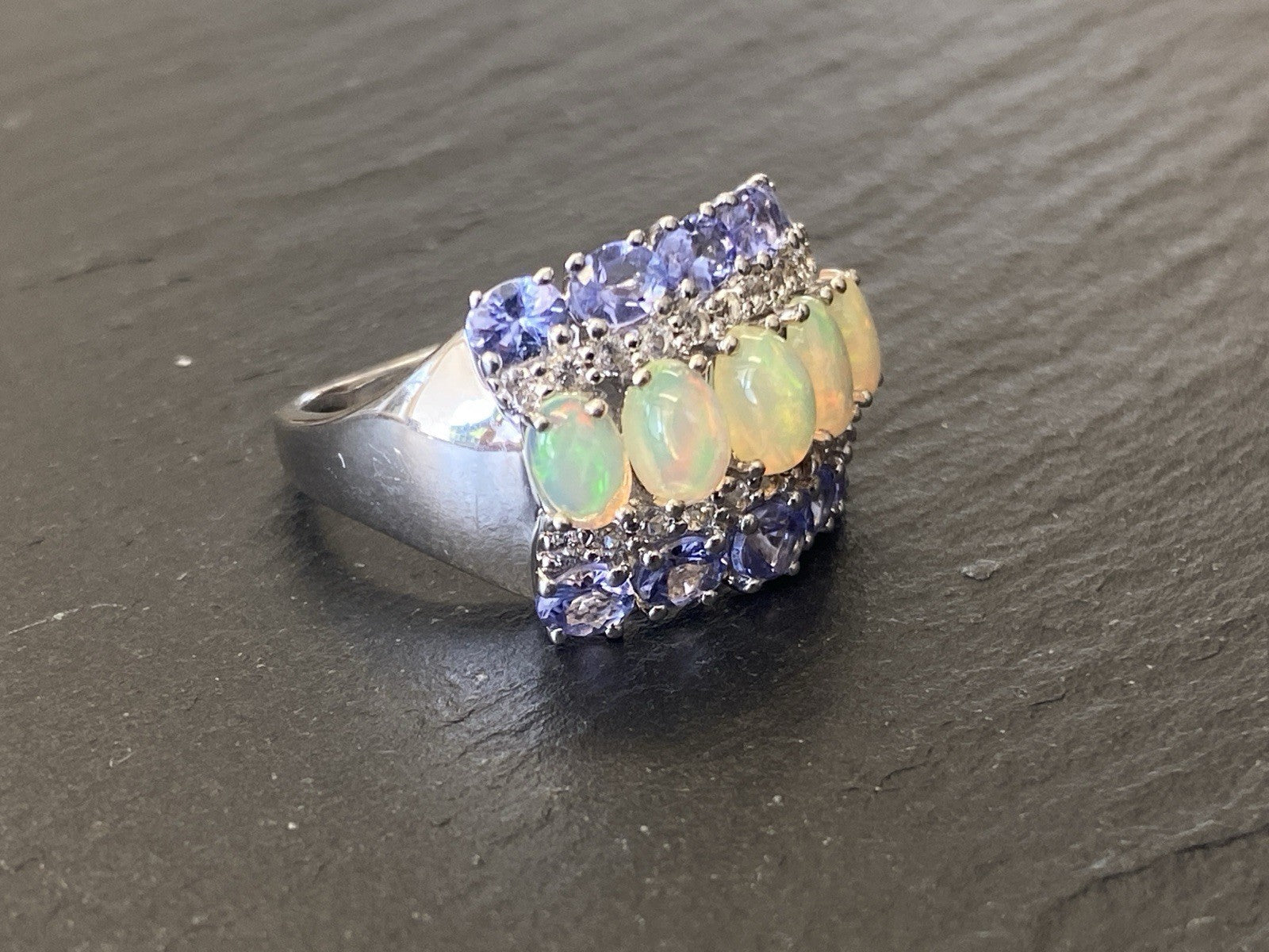 Ring 925 Sterling Silber Opal Edelopal Glas Glassteine Spinell Grösse 59,5