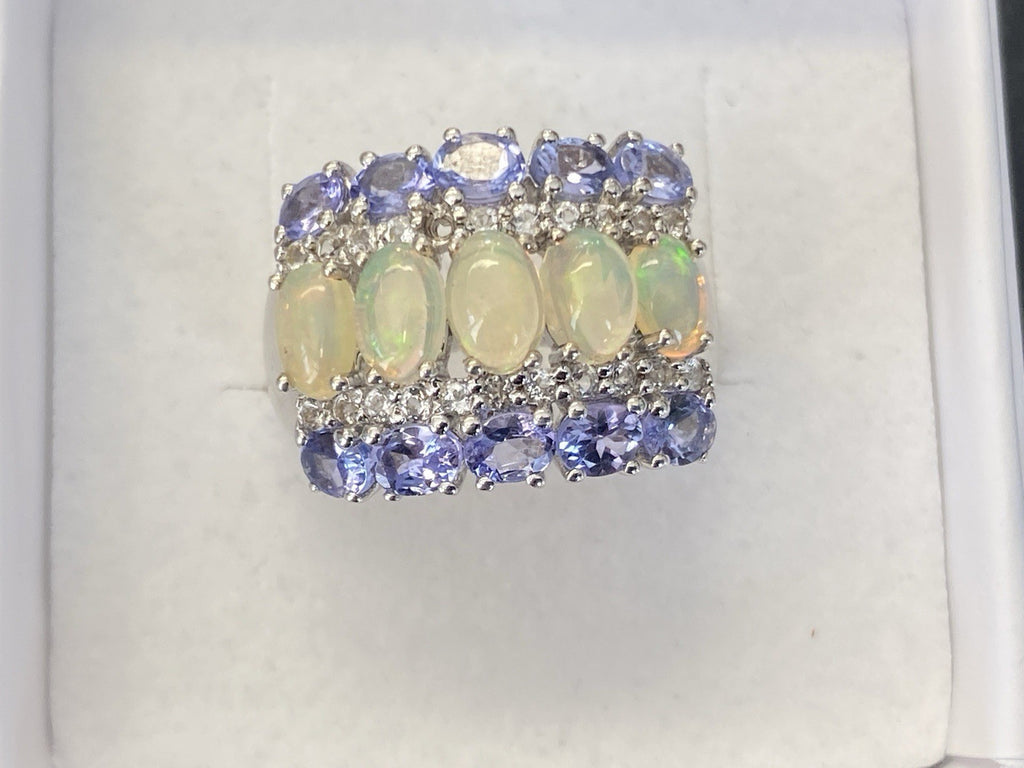 Ring 925 Sterling Silber Opal Edelopal Glas Glassteine Spinell Grösse 59,5