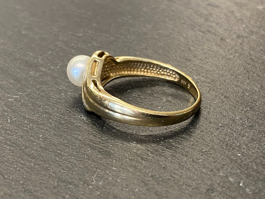 Eleganter Perlenring Ring Gelbgold 585 mit Perle und Diamanten Grösse 53