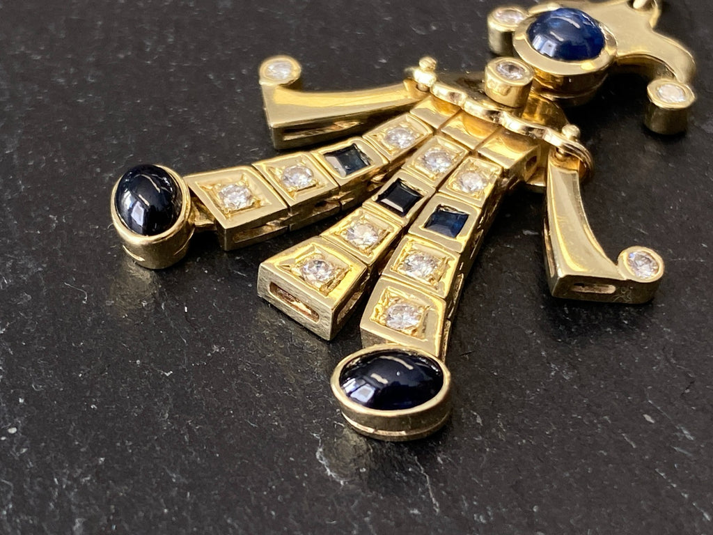 Harlekin Anhänger Gold 14K 10,12g Diamanten 0.37ct und Saphire 1.39ct
