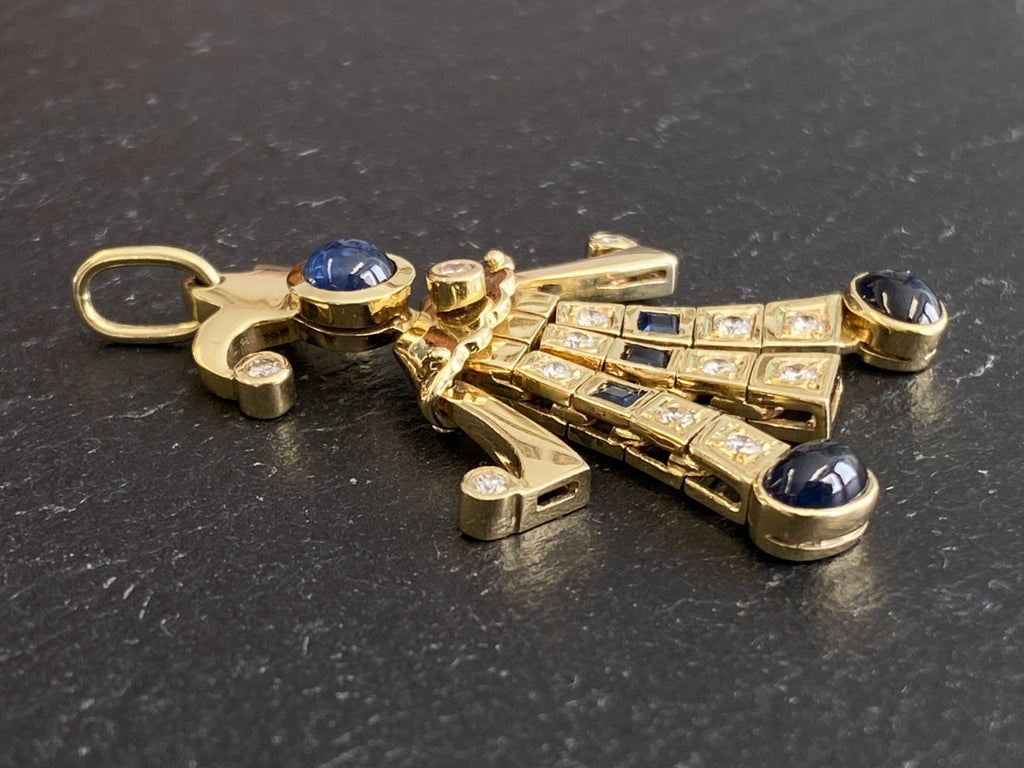 Harlekin Anhänger Gold 14K 10,12g Diamanten 0.37ct und Saphire 1.39ct