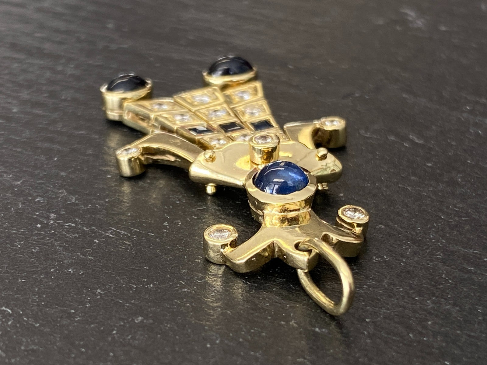 Harlekin Anhänger Gold 14K 10,12g Diamanten 0.37ct und Saphire 1.39ct