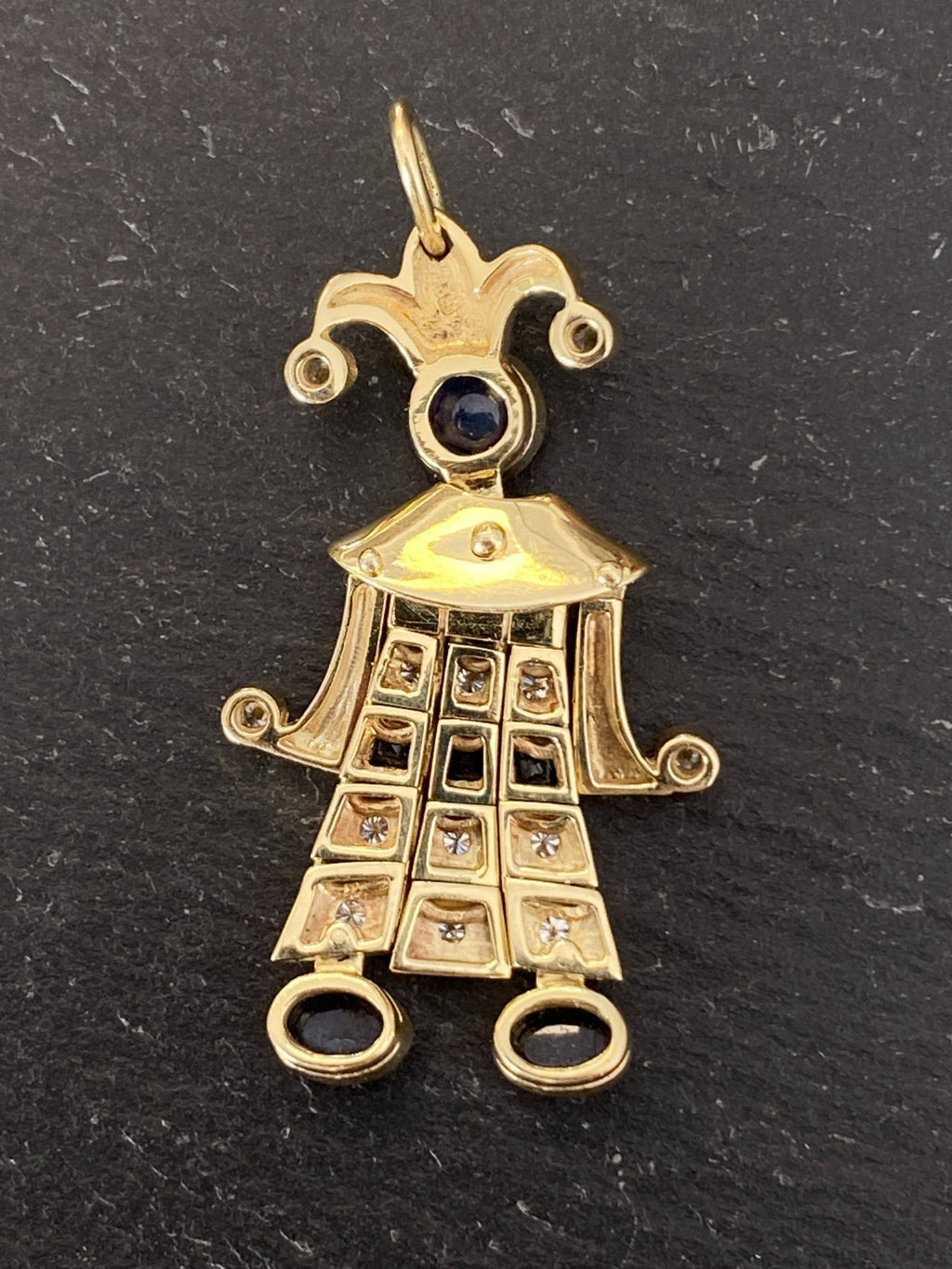 Harlekin Anhänger Gold 14K 10,12g Diamanten 0.37ct und Saphire 1.39ct