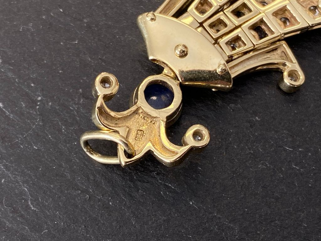 Harlekin Anhänger Gold 14K 10,12g Diamanten 0.37ct und Saphire 1.39ct