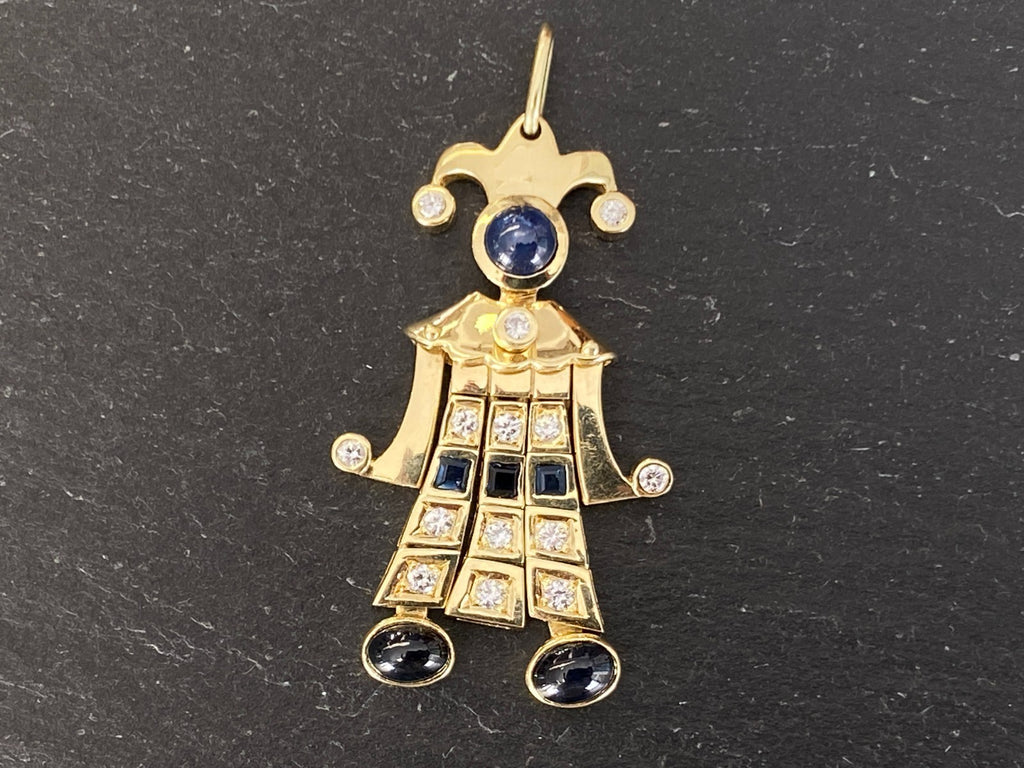 Harlekin Anhänger Gold 14K 10,12g Diamanten 0.37ct und Saphire 1.39ct