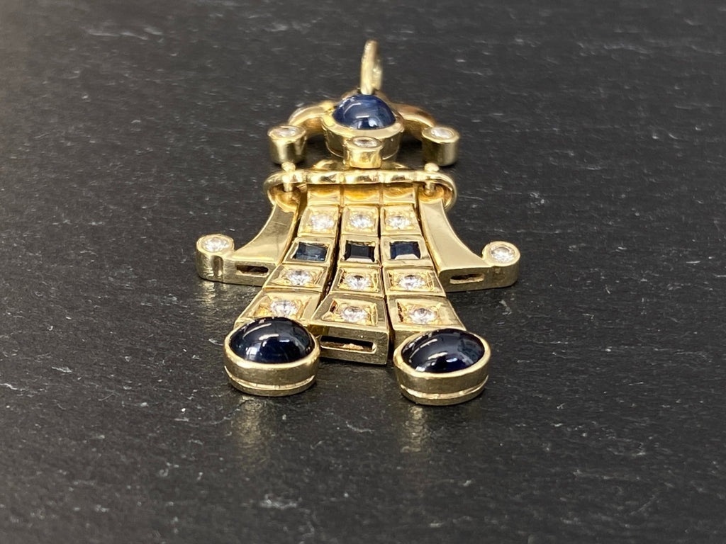 Harlekin Anhänger Gold 14K 10,12g Diamanten 0.37ct und Saphire 1.39ct