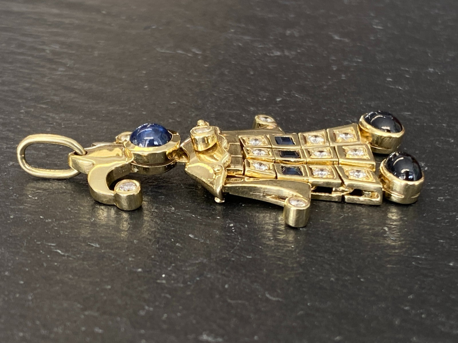 Harlekin Anhänger Gold 14K 10,12g Diamanten 0.37ct und Saphire 1.39ct