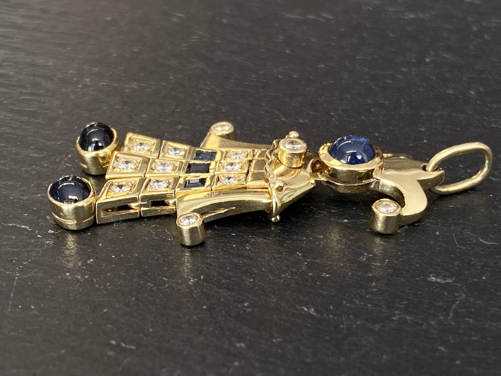 Harlekin Anhänger Gold 14K 10,12g Diamanten 0.37ct und Saphire 1.39ct