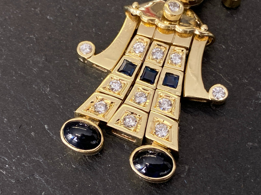 Harlekin Anhänger Gold 14K 10,12g Diamanten 0.37ct und Saphire 1.39ct