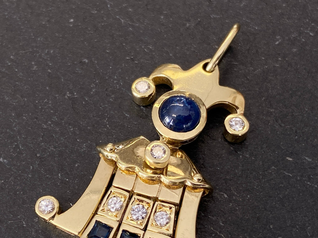 Harlekin Anhänger Gold 14K 10,12g Diamanten 0.37ct und Saphire 1.39ct