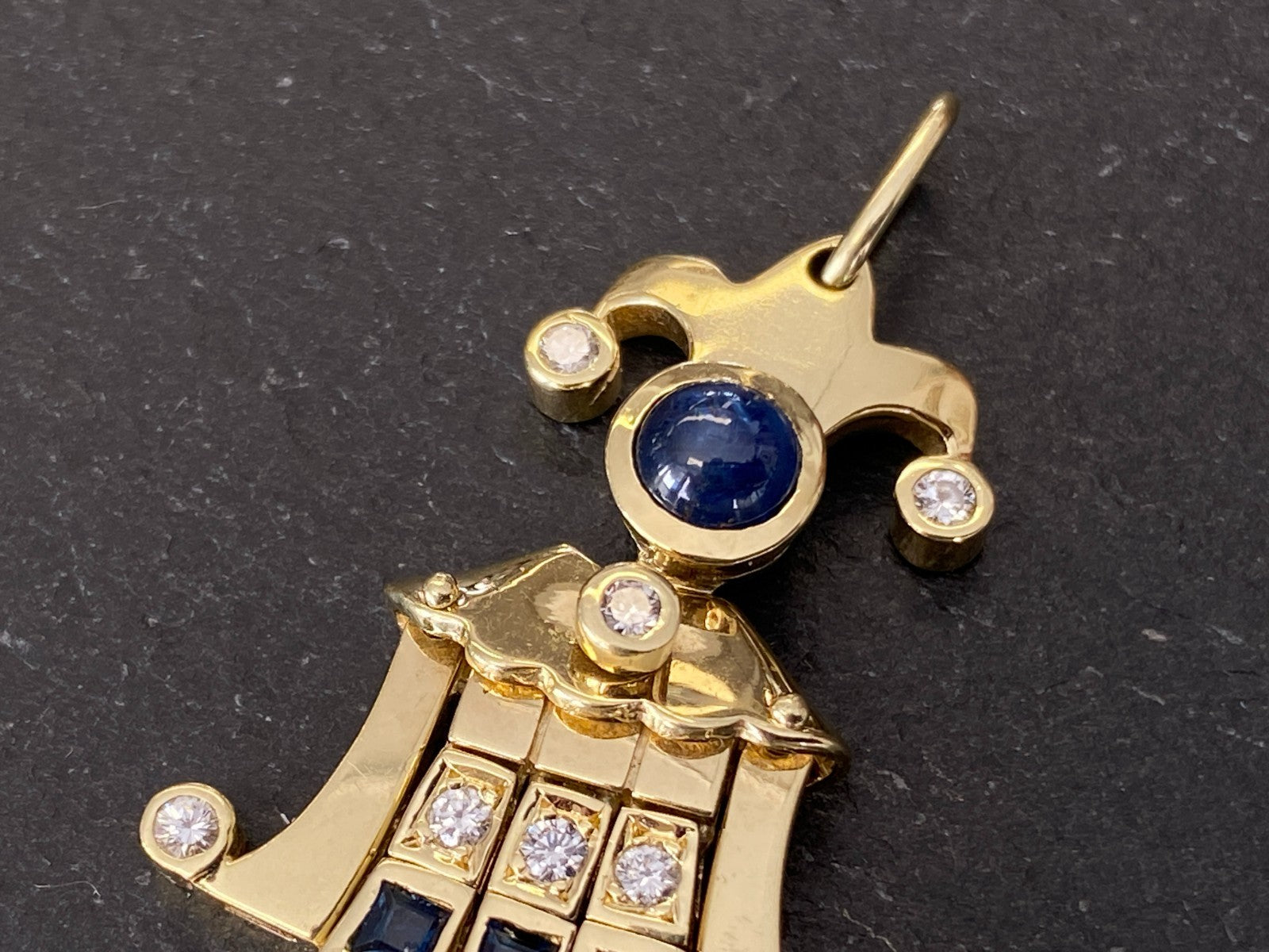 Harlekin Anhänger Gold 14K 10,12g Diamanten 0.37ct und Saphire 1.39ct