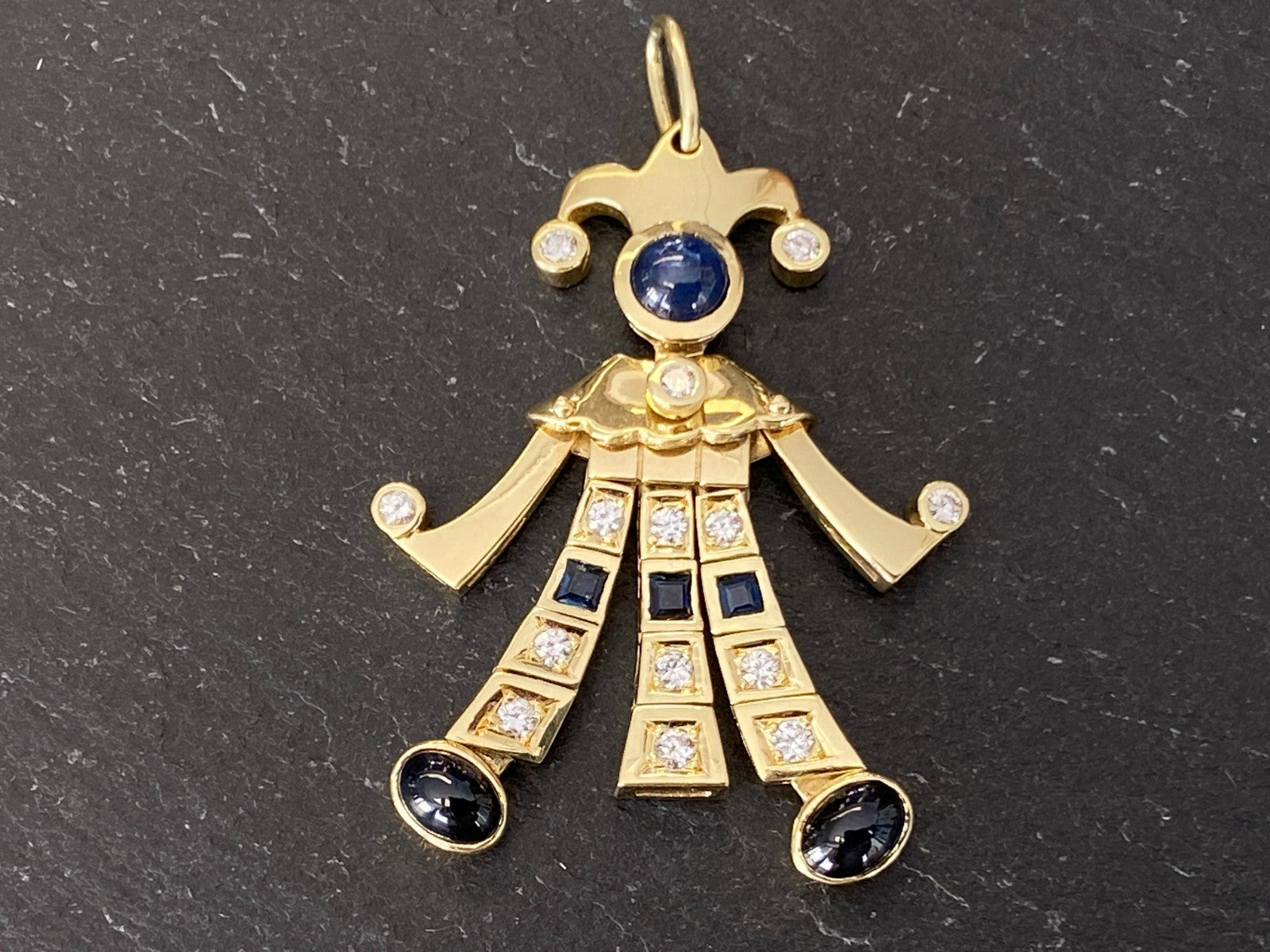 Harlekin Anhänger Gold 14K 10,12g Diamanten 0.37ct und Saphire 1.39ct