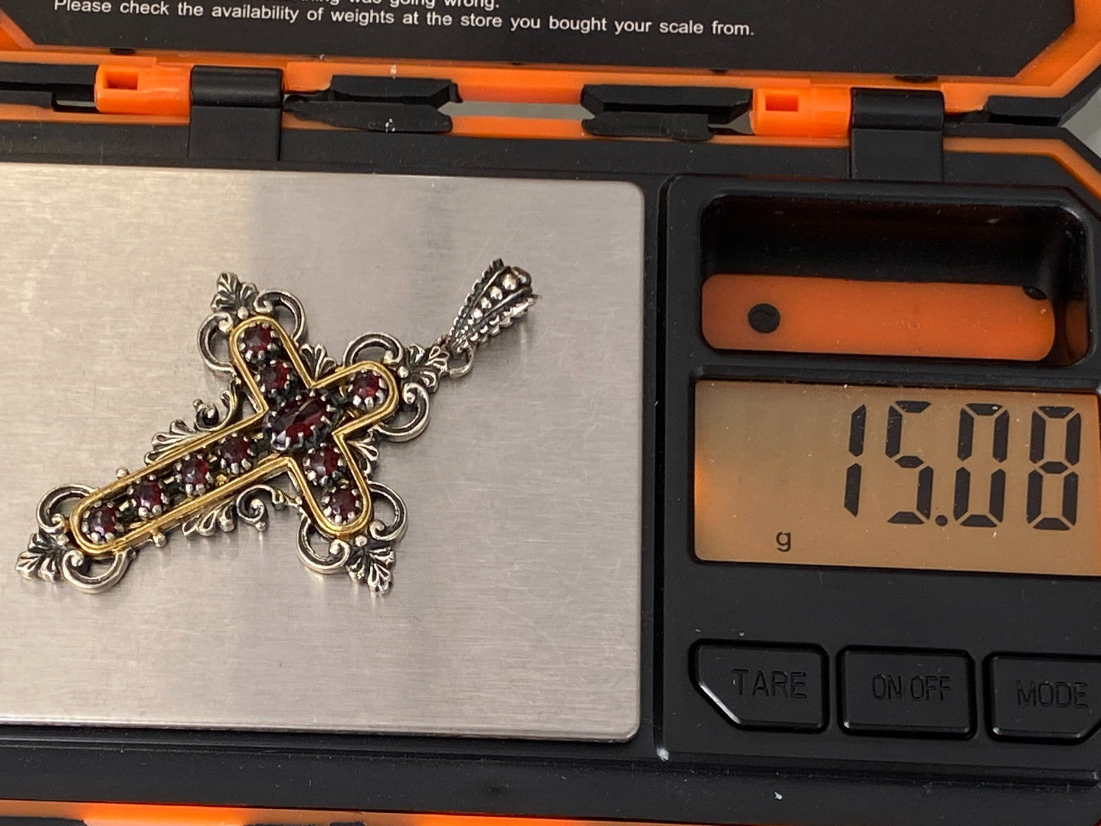 Antiker Siebenbürgen Kreuz aus Silber mit Granaten 19 tes Jhdt
