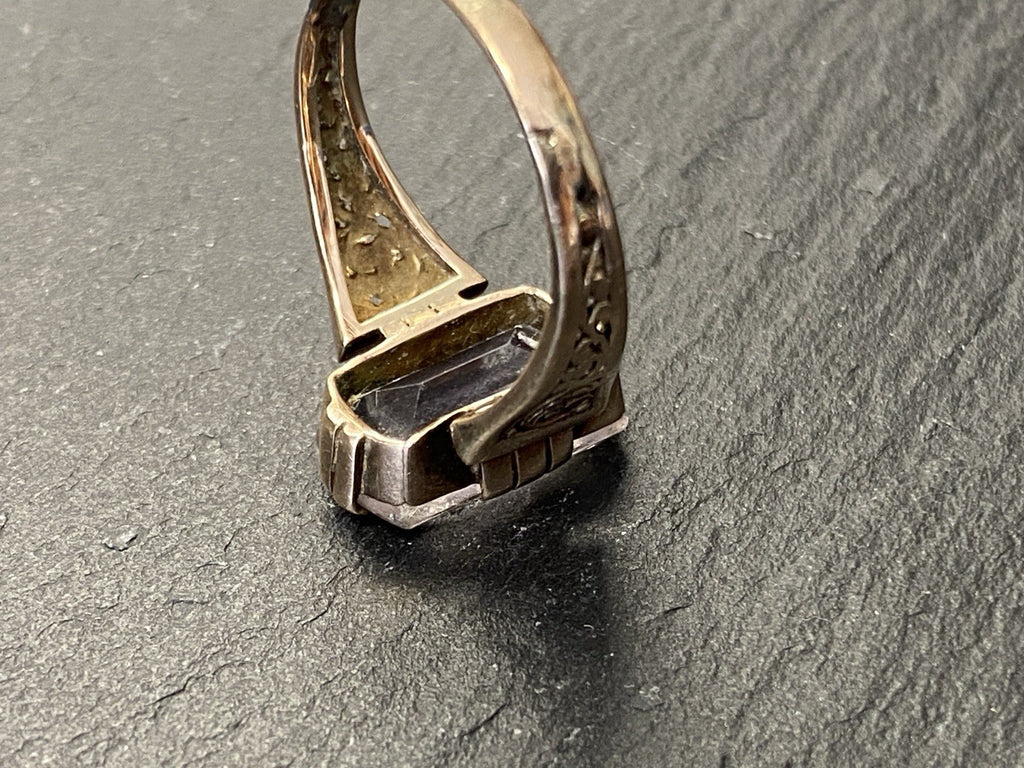 Ring Bergkristall Filigranes Dekor Quarz Grösse 60, Wohl Silber vergoldet